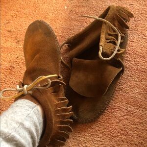 Brown Suede Moccasins with Fringe